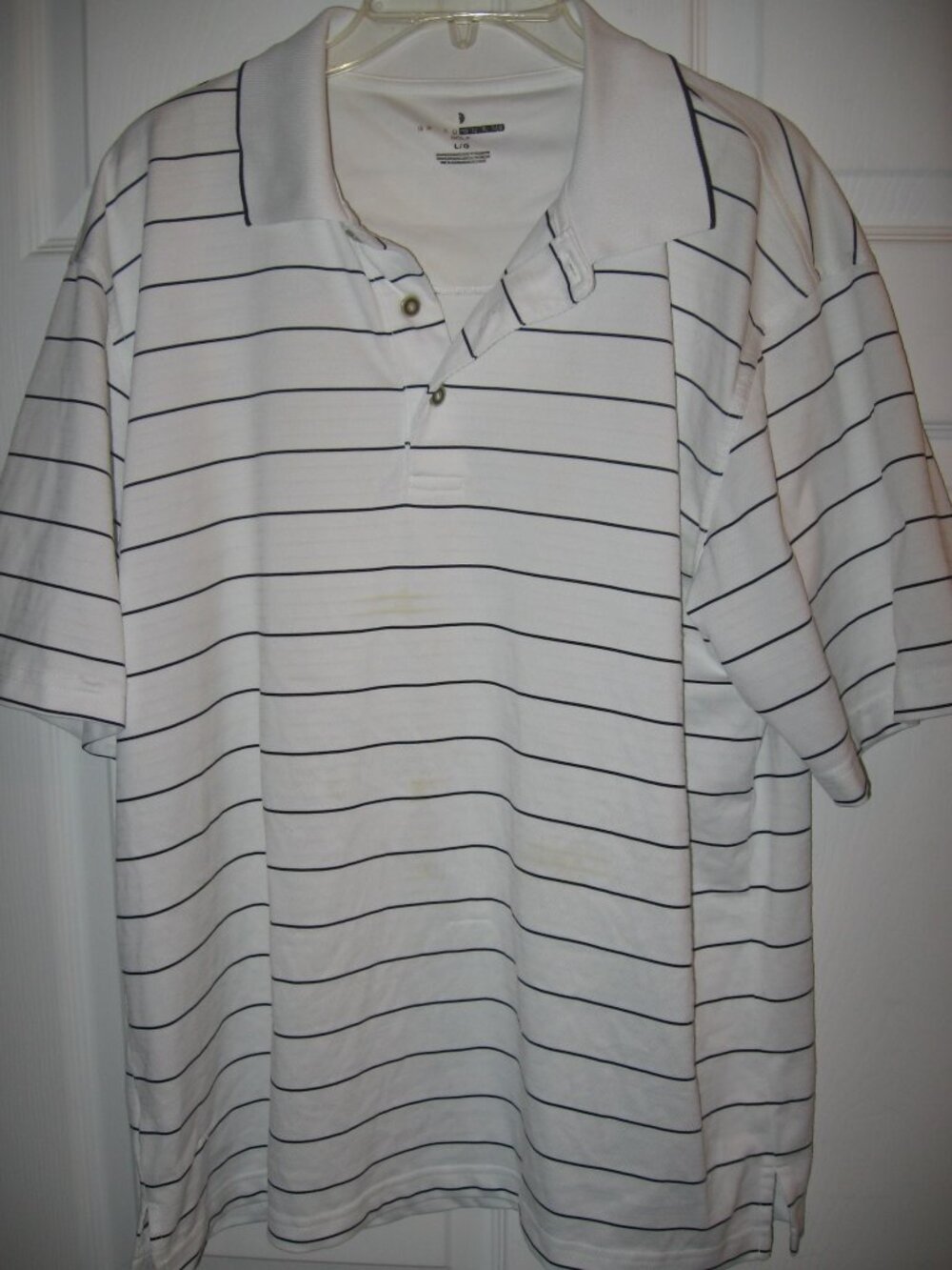 Grand Slam Golf Performance Polo Men's Large White w/ Blue Stripes